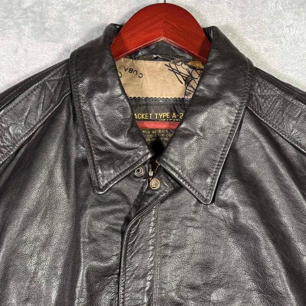 Vintage A2 Flight Leather Jacket Mens L Bomber US Army Air Force Brown - Picture 3 of 13